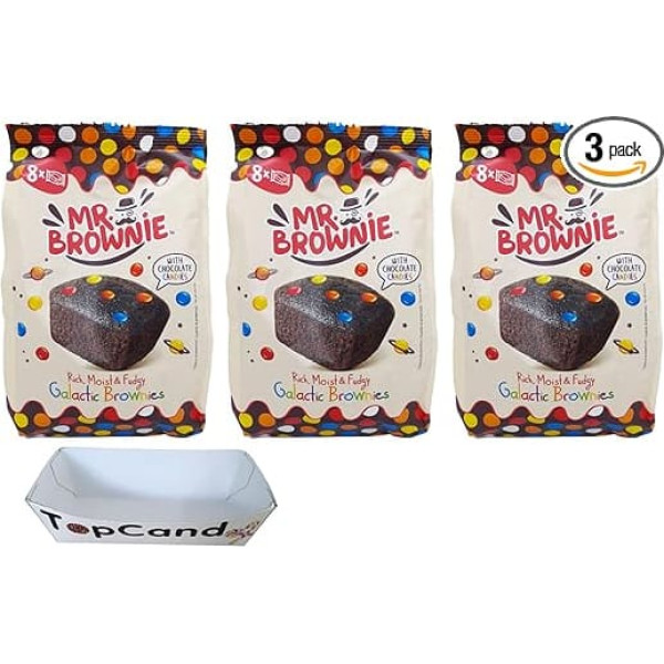 Mr. Brownie Galactic Brownies Tasting Pack 3 x 200 g with Topcandy Snack Bowl Delicious Pastry Value Pack Sweet Snack for Sharing