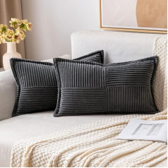 MIULEE Set of 2 Corduroy Cushion Covers, Velvet Cushion, Soft Modern Decorative Cushion Cover, Sofa, Couch Decorative Cushion for Living Room, Bedroom, Dark Grey 40 x 60 cm