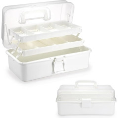 SUMNACON 3-Layer Multi-Purpose Box, BPA-Free Sewing Box, Medicine Case, Pen Box, Adjustable Sorting Box, Cosmetic Box, Portable Organiser with Lid for Crafts, Make-Up Tool, White