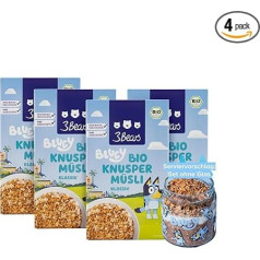 3Bears Bluey Organic Crispy Muesli - Classic | 4 x 325 g Vegan Whole Grain Cereal for Children with Oatmeal, Puffed Rice & Cinnamon | No Additives and with the Sweetness of Fruit Ingredients