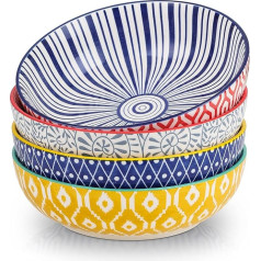 Selamica Large Deep Salad Bowl, 1300 ml Pasta, Porcelain Soup Plate, Deep Plate, Flat Bowl for Spaghetti, Stackable, Microwave and Dishwasher Safe, Colourful