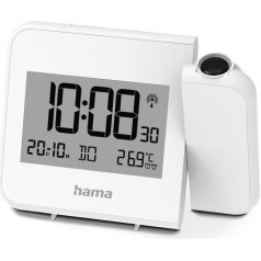 Hama Alarm Clock with Projection (DCF Radio-Controlled Clock with Wall or Ceiling Projection, with Thermometer, 2 Alarm Times, Speed Alarm, Snooze Function, Digital Display of Time, Date, Temperature