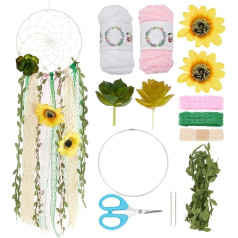 INFUNLY DIY Dream Catcher Set for Sunflowers for Beginners Succulents Dream Catcher Set with Instructions Craft Set for Dream Catchers with Sunflowers and Leaf Tassels Handmade Hanging Ornaments
