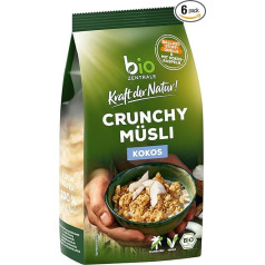 biozentrale Crunchy Müsli Kokos | 6x375g | Knuspriges Vollkorn-Müsli | Mit saftigen Kokosraspeln | Ohne Rosinen | Hoher Ballaststoffgehalt | Perfekt zum Frühstück & als Snack | Recycelbare Verpackung