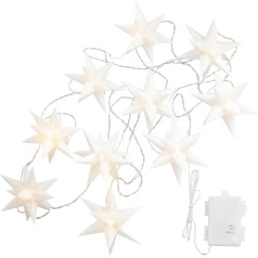 OVILUM Star Fairy Lights 3D with LED Lighting, 10 Stars, White, Diameter 12 cm, 3D Star with 15 Tips, Weatherproof, Garden Decoration, Living Room, Christmas Decoration, with Timer, Battery Operated