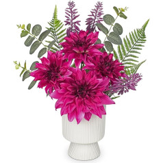 Oairse Artificial Dahlia with Ceramic Pot Artificial Flowers Artificial Plants Flowers Decoration Artificial Silk Flower Bouquet Artificial for Home Birthday Party Garden Wedding Decoration Flower