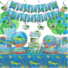 Obussgar Turtle Birthday Party Decorations - Turtle Party Supplies Including Banner, Plate, Cake Topper, Cup, Napkin, Balloon, Tablecloth for Turtle Party Decoration (LQ)