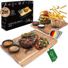 LIKAYA® Serving Board XXL Set of 2 'Santiago' - FSC® Acacia Wood with Sauce Bowls | Perfect as a Grill Board, Steak Board & Gift for Burgers, Steak & Sushi