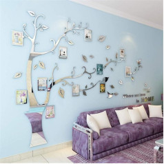 Wall Sticker Tree 3D DIY Wall Sticker with Picture Frame Photo Tree Wall Sticker Wall Decoration for Home Children's Room Living Room Bedroom (Silver, L)