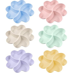 Bncxdc Snack Plates, 6 Pieces Trays with 4 Compartments, Multi-Purpose Compartment Tray, Serving Plates for Parties, Reusable Plastic Serving Bowls for Snacks, Nibbles, Desserts, Sweets, 6 Colours