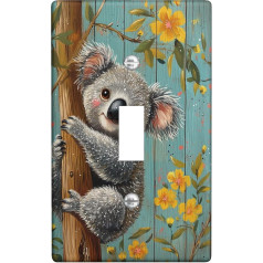 Koala Lichtschalter-Abdeckplatte, graues niedliches Tier-Design für Kinderzimmer, thermoplastische Wandplatten, Standardgröße, Einzel-Kippschalter