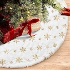RongXuan Christmas Tree Skirt Plush Round Christmas Tree Blanket with Sequins Snowflake Christmas Tree Stand Carpet Tree Blanket 35 Inches Gold