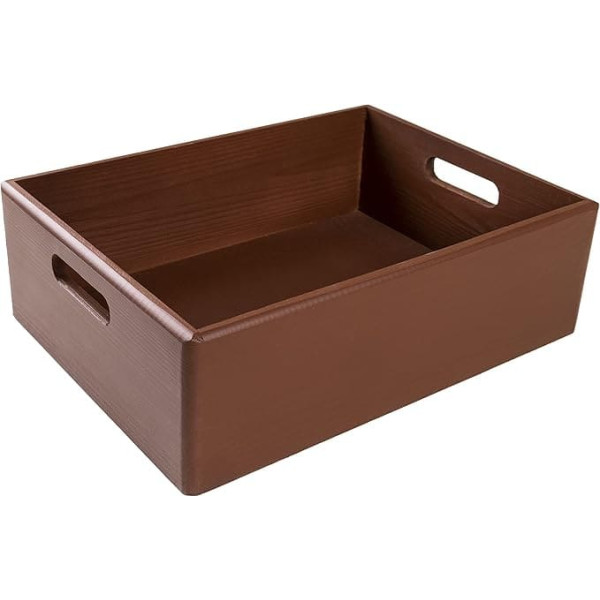 Creative Deco XL Brown Wooden Crate Fruit Box Basket 40 x 30 x 13 cm (+/-1 cm) with Handles without Lid Wooden Box for Documents Valuables Toys Tools