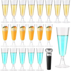 MAIXINNEW Pack of 20 Champagne Glasses Plastic Reusable 150 ml with Wine Stopper Vacuum Champagne Glasses Plastic High Quality Plastic Wine Glasses Colourful Set for Party, Wedding, Anniversary