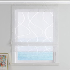 ESLIR Roman Blind Burnout Roman Curtain with Velcro Tape Living Room Curtains Kitchen Transparent Ribbon Roller Blind Modern with Waves Pattern White W x H 60 x 140 cm 1 Piece