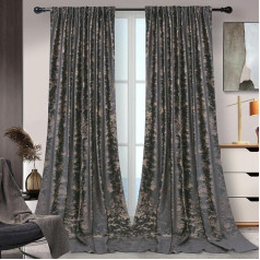 Rosnek Velvet Curtain Grey Opaque Set of 2 Curtains Ruffle Tape with Hot Embossing Pattern, Thermal Curtain Blackout Curtain with Multifunctional Tape, H 213 x W 132 cm, Dark Grey