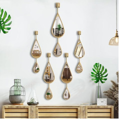 BAODANFU Wall Mirrors Decorative Mirrors Mounted Decoration Teardrop Gold for Bedroom Living Room Entryway Bathroom Vanity Brass Gold Metal Frame 5 Pieces