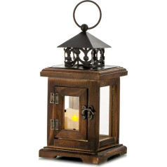 Romadedi Wooden Lantern Candle Holder Lantern Garden Lantern - Decorative Rustic Distressed Vintage Candle Holder Hanging Metal & Glass Indoor Outdoor Home Decor Party Weddings, Brown