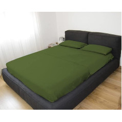 GEMITEX Double Bed Set Forest Green Non Iron Satin Effect 100% Polyester Microfibre 2 Flat Sheet 2 Pillowcases Made in Italy