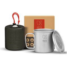 Keith Titanium Einwandiger Titanbecher 900 ml, Ti3209, Tragbarer Kaffeebecher mit Deckel & klappbarem Henkel, Trinkgeschirr für Tee & Kaffee, Ideal für Camping, Picknick, Trekking & Outdoor