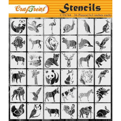 CrafTreat Animals Set (36 Pieces), 3 x 3 Stencils for Painting on Wood, Wall, Tiles, Canvas, Paper, Fabric and Floor Stencil, Reusable DIY Craft Stencils