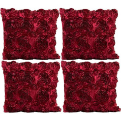 JOTOM Solid Color Rose Throw Pillow Case,Silks Satins Cushion Cover for Home Couch Sofa Decorative,45x45cm,set of 4 (Wine Red)