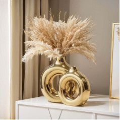 Gold Vase, Ceramic Vases, Set of 2, Round Vase for Centerpieces, Home Decoration, Golden Ceramic Vases for Living Room Decor, Home Decor Accents
