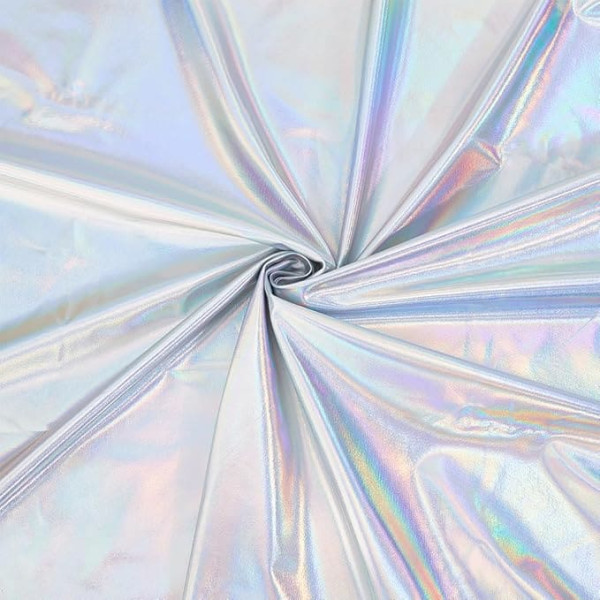 PH PandaHall Iridescent Silver Fabric 1.5M Wide Shiny Stretch Fabrics Foil Spandex Fabric Metallic Foil Fabrics for DIY Sewing Crafts Wedding Decoration Costumes Cosplay Halloween 1M