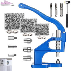 Eyelet Machine with Eyelets Leather Riveting Pliers Sewing Pliers Hole Punch Hand Press Heavy Duty with 3 Shapes 1500 Eyelets (6/10/12mm) for Brooks Fabric Banner Crafts