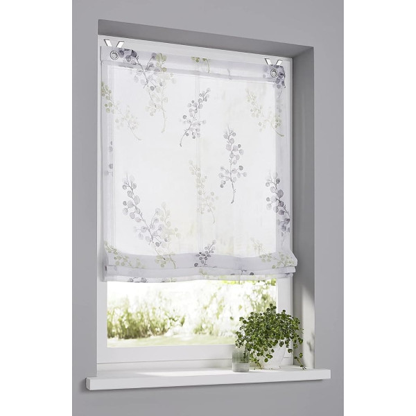 Danny Semi-Transparent Printed Roman Blind with Stainless Steel Window Hooks Practical Installation No Drilling Required Light Filtering Design Green Size 80 x 140 cm