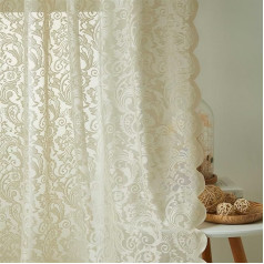 Bujasso Beige Sheer Lace Curtains, 137.2 cm Farmhouse Short Curtain Panels for Kitchen, Living Room, Bedroom, Elegant Light Filtering, Beige Drapes, Window Treatment Sets, Rod Pocket, 2 Panels, 137.2