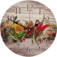 YOAI Wanduhr Küchenuhr Antik Nostalgie Rustikale Landhaus Quarz ohne Tickgeräusche Küchenuhr 30CM / 12 Zoll (Gewürze mit Chili)