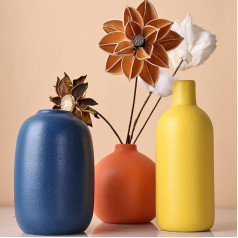 XMGZQ Blue Vase, Vases Set of 3, Yellow Vase, Orange, Small Vases for Home Decor, Flower Vase, Small Rustic Decoration, Ceramic Vase, Boho Style, Scandinavian Decorative Living Room, Table Vase,