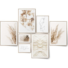BLCKART Bohemian Dream Poster Set Beige Printed on Both Sides Bedroom Pampas Grass Decoration Pictures Boho Wall Decoration Living Room (L 4 x A3 1 x A4 2 x A5 without Frames)