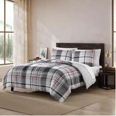 Eddie Bauer - King Size Duvet Cover Set, Reversible, Microsuede Bedding with Matching Pillowcases, Casual Home Decor (Normandy Plaid Black, King)