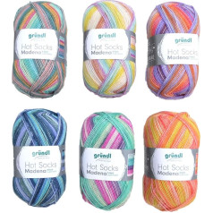 6 x 100 g Mix Assortment Sock Wool Pack Gründl Hot Socks Madena | 600 g Sock Wool Assorted | Wool Pack Stocking Wool