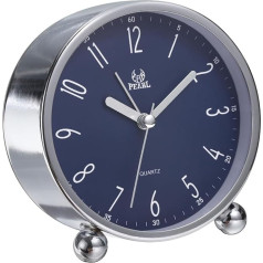 sourcing map Metal Quartz Alarm Clock, Silver Crust, Blue Finish, Alarm Clock for Bedroom, Adjustable Volume, Dimmable, Snooze Function, 12/24H