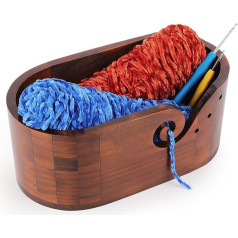 Coopay Vintage Elliptical Yarn Bowl with Large Capacity, Super Large Wooden Knitting Bowl for Wool, Handmade Yarn Bowl for Wool, Large, Wooden Wool Bowl for Crochet and Knitting Project, 28.5 x 15.5 x