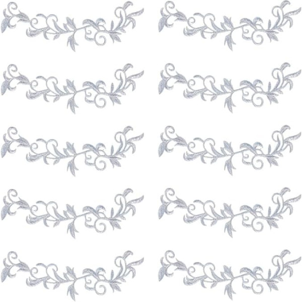 GORGECRAFT Pack of 10 Embroidered Appliques, Metallic Leaves for Iron-on, Fringe, Flower Vine, Retro Boho Lace Border, Long Scroll Motif, for Dresses, Cushions, Hats, Sewing, Repairing, Crafts