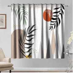 Kzzfqxb 132 x 214 cm Modern Curtains, Bohemian Geometric Ochre Grey Sun Moon Green Leaves Hill Modern Painting Drape Curtains, 2 Panels, Window Curtains for Bedroom, Living Room