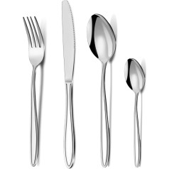 Pleafind 24-Piece Cutlery Set, Stainless Steel Cutlery Set for 6 People, Spoon, Knife and Fork Sets, Mirror Polished and Dishwasher Safe, Cutlery Set for Home, Kitchen