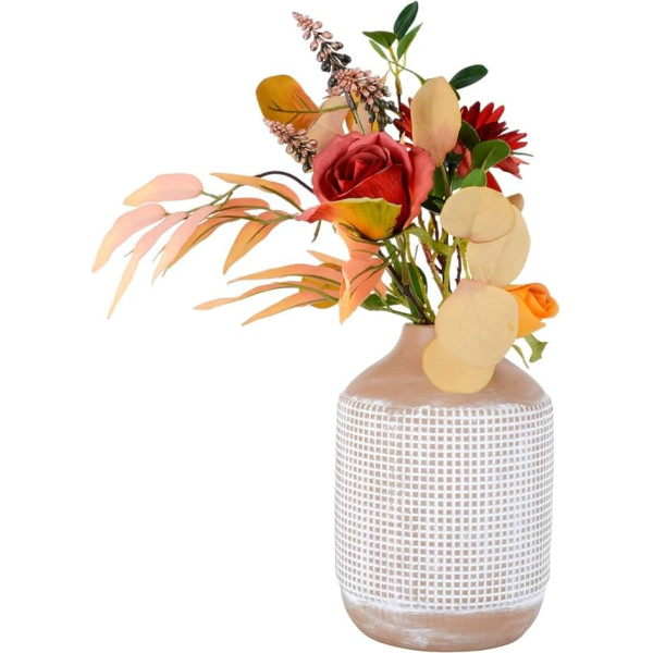 Rustikale Bauernhausvase aus Keramik, Sandglasur, Boho-Stil, Blumenvase, 18 cm hoch, Heimdekoration, Mittelstück für Pampasgras, Wohnzimmer, Regal, Kamin, Dekoration, Beige