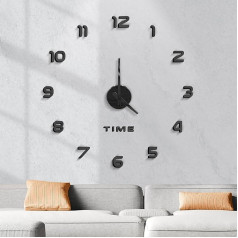 SHOPROM Modern Black Wall Clock Easy Assembly and Silent High Quality Large Wall Clock with Numbers Stickers DIY Elegant Wall Decoration