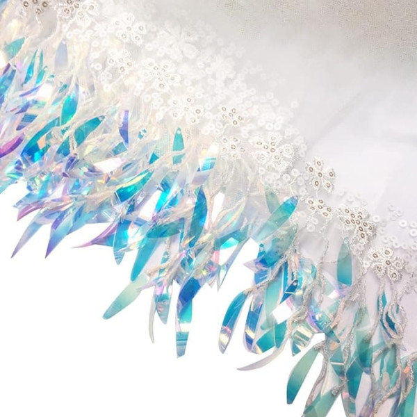 Pailletten-Fransen, Blumenmuster, Tüll, Spitzenband, Bordüre, Besatz, Stoff, bestickte Applikation, Nähen, Handwerk, 91 cm