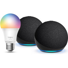 Echo Dot (5th generation) | Charcoal, 2-pack + Tapo L530EA Smart Light Bulb (E27), Works with Alexa - Smart Home Starter Kit