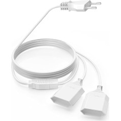 Flat Extension Cable, 10 m Power Cable Extension, 2 in 1 Type C Power Plug Flat, Euro Plug to Double Type C Euro Socket, 0.75 mm² Power Cable 2.5 A/250 V for PC Lamps Phone White