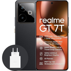 realme GT 7T 5G Smartphone, 12+256GB, 7000 mAh Battery, 120W Charge, Dimensity 8400-MAX Chipset, IMX896 50MP Camera, AI Planner, 6000nits Pro-Esports 120Hz Display, IP69, Black, Amazon Exclusive