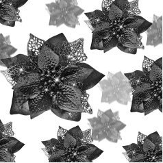 Boao 24 Pieces Christmas Glotter Christmas Star Flowers, Artificial, Wedding, Christmas, Tree New Year Ornaments, Black