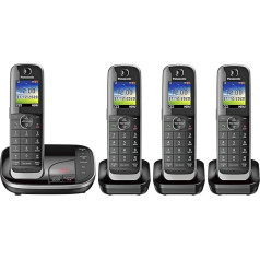Panasonic KX TGJ424EB Cordless Landline Telephone, Home Phones, Automatic Call Blocker, Answering Machine, Colour Display, Four Handsets, Black
