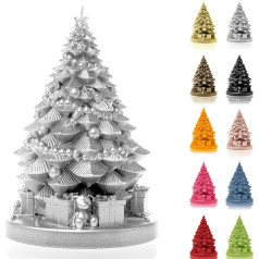 Candellana Christmas Tree Candle with Gifts, Height: 16 cm, Silver, Burning Time 35 Hours, Christmas, Handmade in the EU
